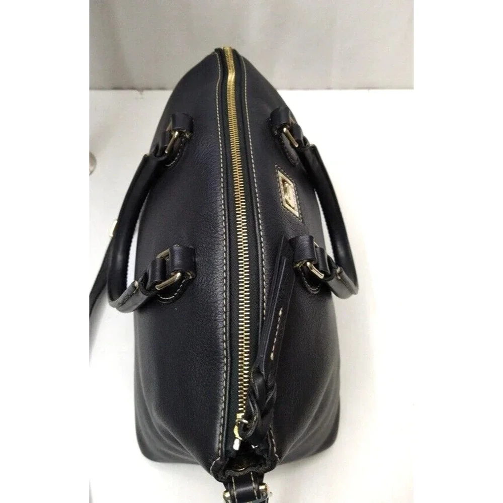 Dooney & Bourke Black Pebbled Leather Double Handles Zipper Satchel Bag